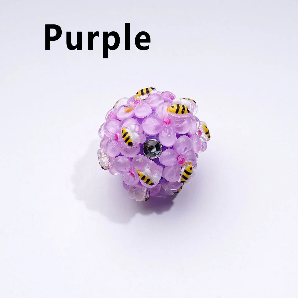 z-Mini Cute Flowers Bees Clear Rhinestones Round Acrylic Beads in Solid Color, Around 20MM