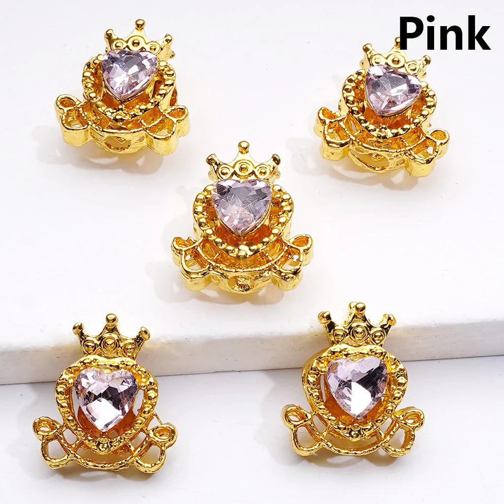z-Gold Metal Beads Mini Fancy Heart with Crown & Shiny Heart Rhinestones, 14*16 MM