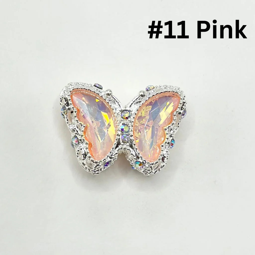 z-Multi Color Metal Beads with Fancy Alloy Hollow Sparkling Rhinestone Butterfly, 20MM by 28MM