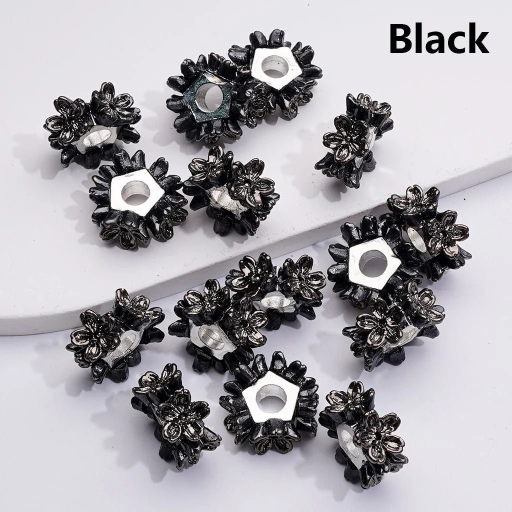 z-Silver Metal Beads Shiny Pink Flower Pentagon Shape Spacer, 19MM