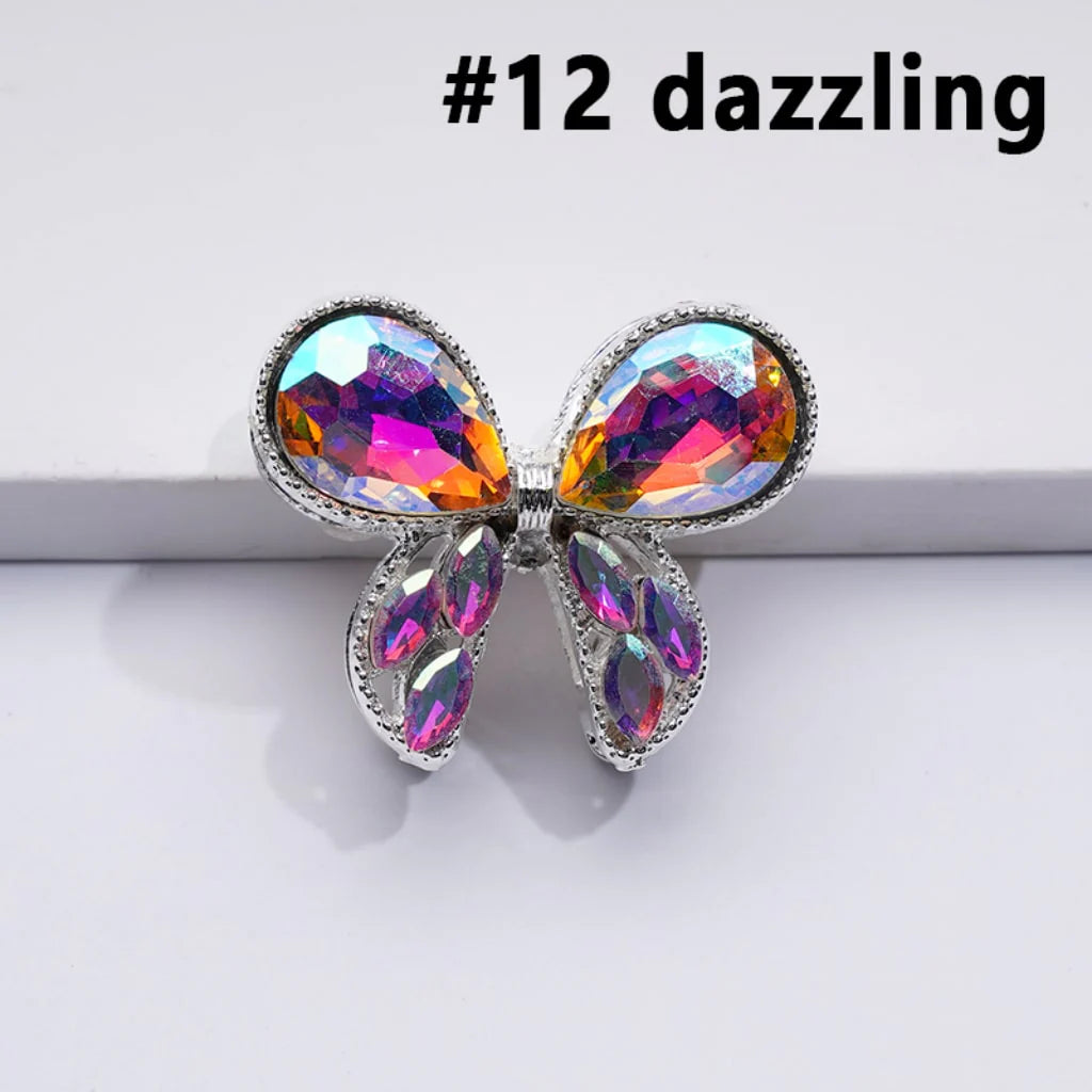 z-Silver Metal Beads with Delicate Fancy Bowtie and Colorful Shiny Rhinestones 31×26MM