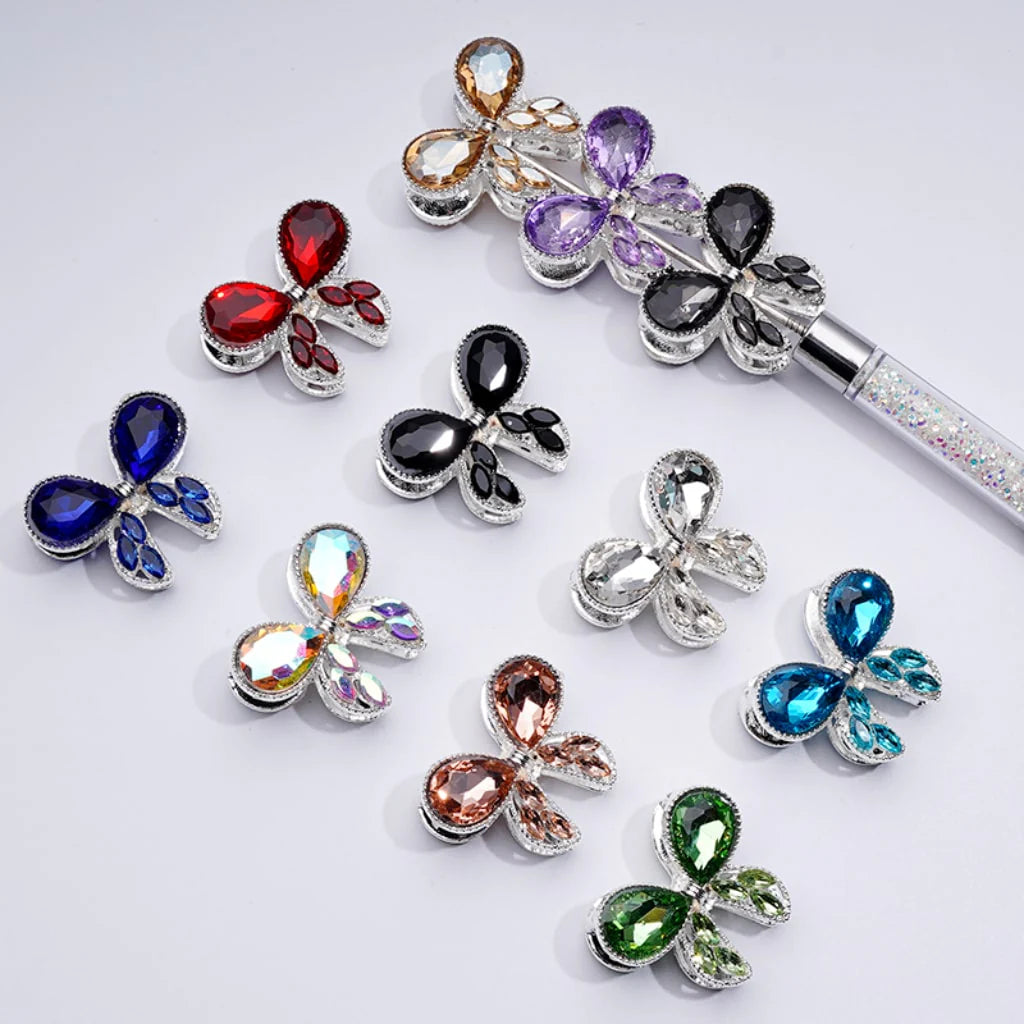 z-Silver Metal Beads with Delicate Fancy Bowtie and Colorful Shiny Rhinestones 31×26MM