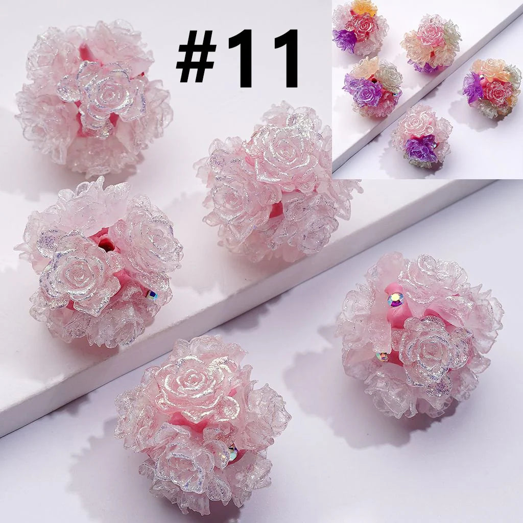 z-Color Changing Cute Glitter Soft Flowers AB Rhinestones Round Clay Beads, Around 24MM