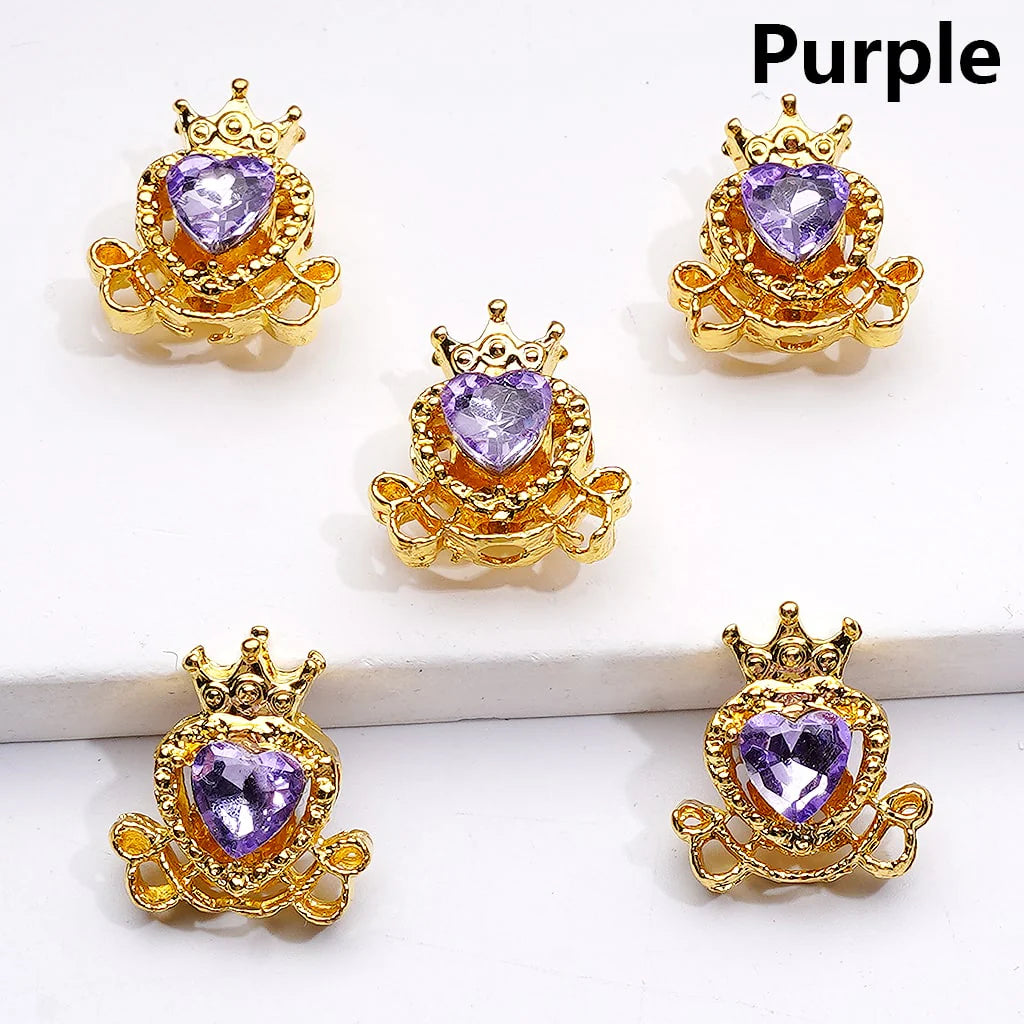 z-Gold Metal Beads Mini Fancy Heart with Crown & Shiny Heart Rhinestones, 14*16 MM
