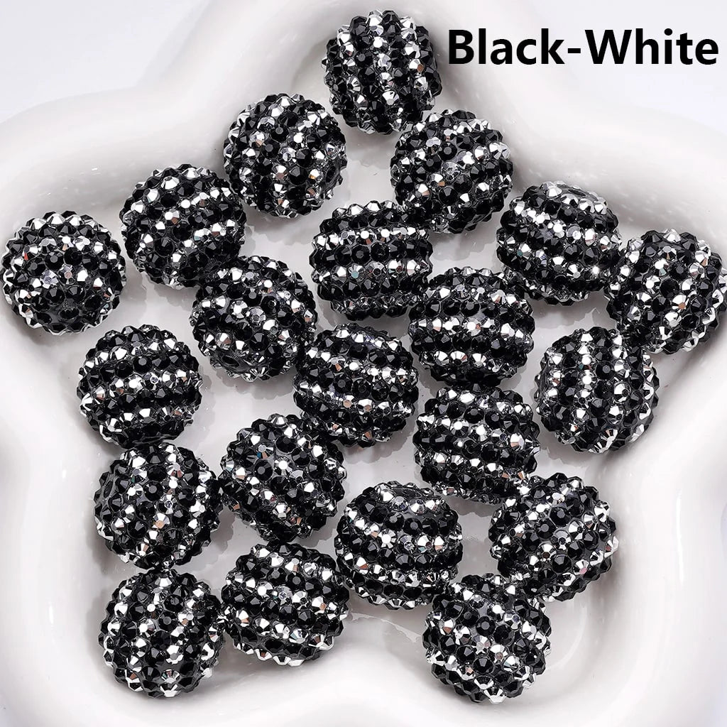 z-Double Color Shiny Rhinestones Stripes Round Acrylic Beads, 20MM
