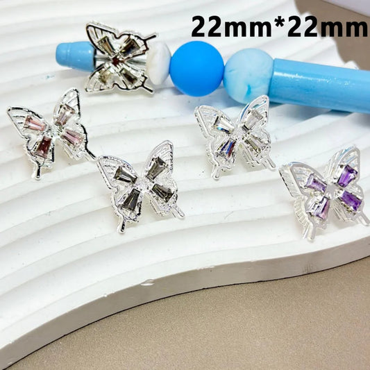 z-Silver Metal Beads with Colorful Rhinestones & Bling Bling Large Butterfly 22×22MM Please Read the Description