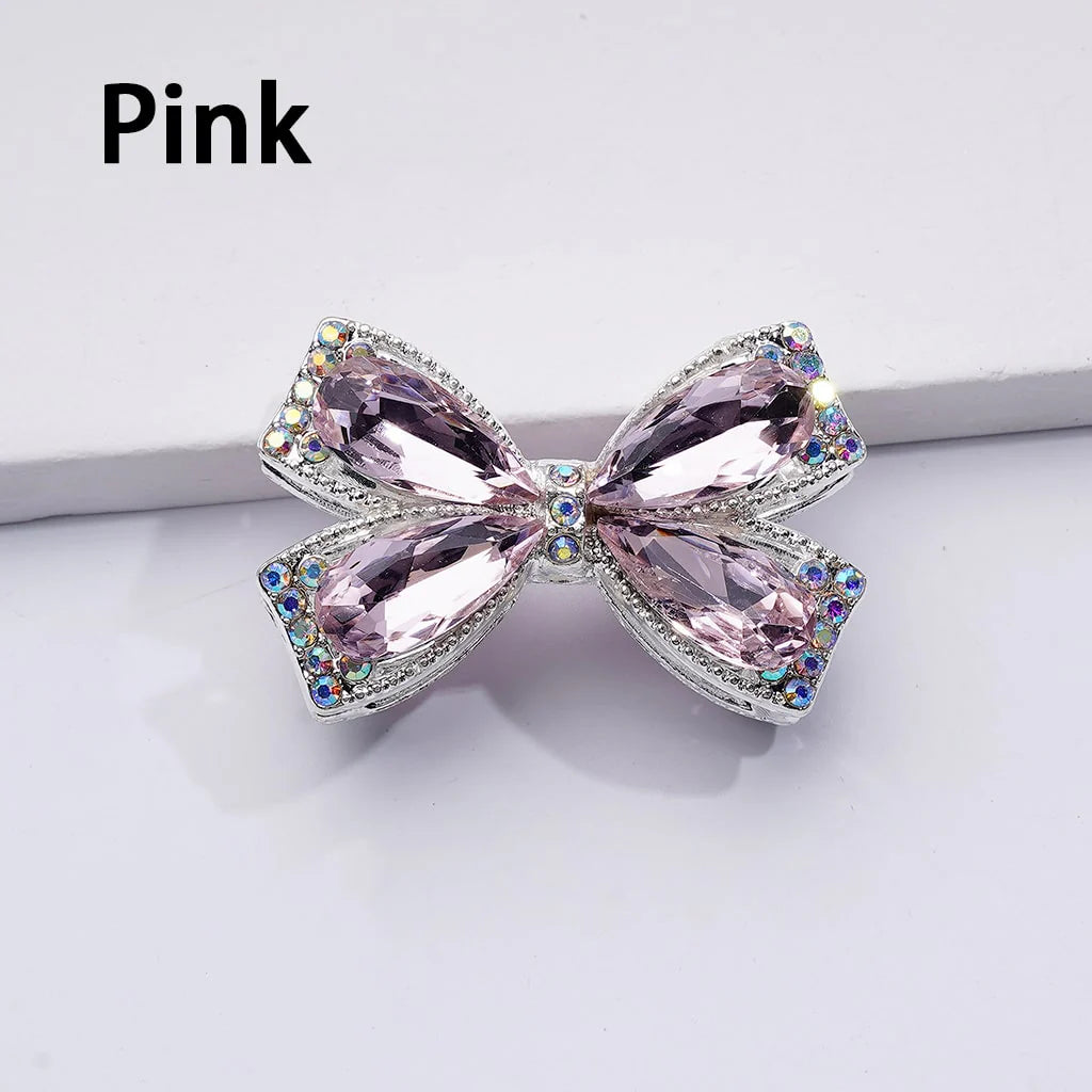 z-Silver Metal Beads with Fancy Bowtie with Shiny Rhinestones, 24*38MM