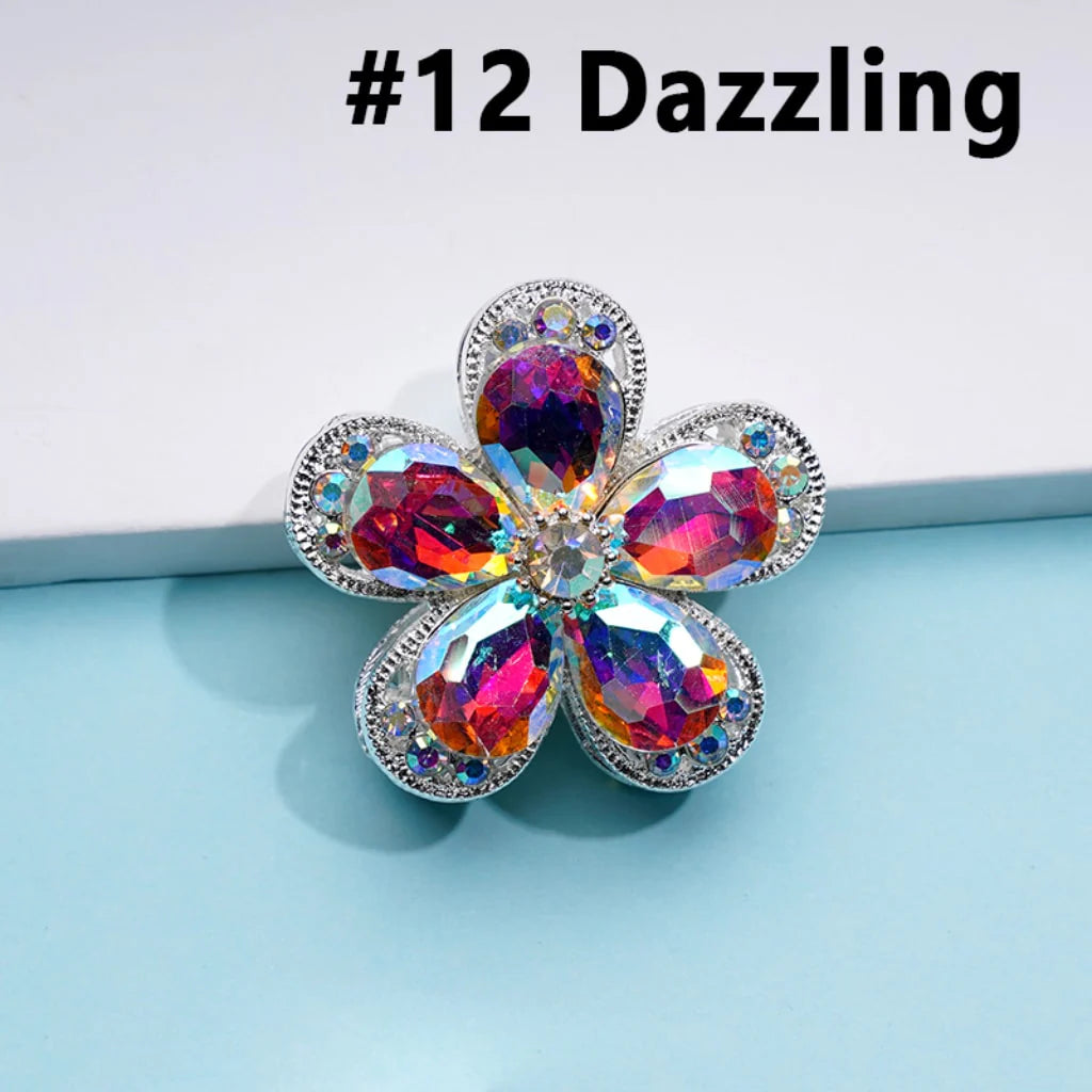 z-Silver Color Metal Beads with Five Petaled Flower with Colorful & AB Rhinestones, 38MM