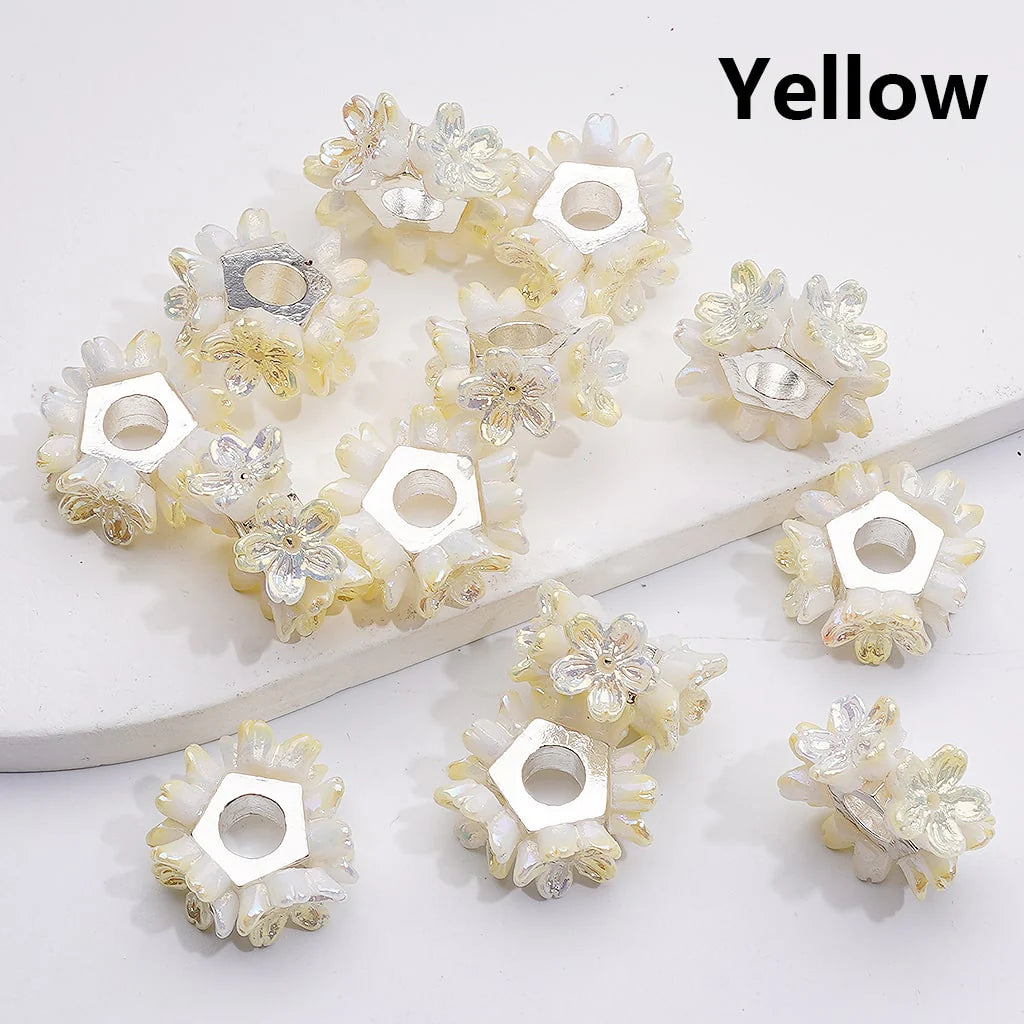 z-Silver Metal Beads Shiny Pink Flower Pentagon Shape Spacer, 19MM