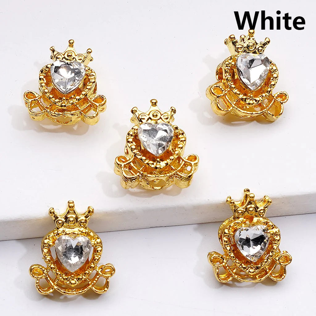 z-Gold Metal Beads Mini Fancy Heart with Crown & Shiny Heart Rhinestones, 14*16 MM
