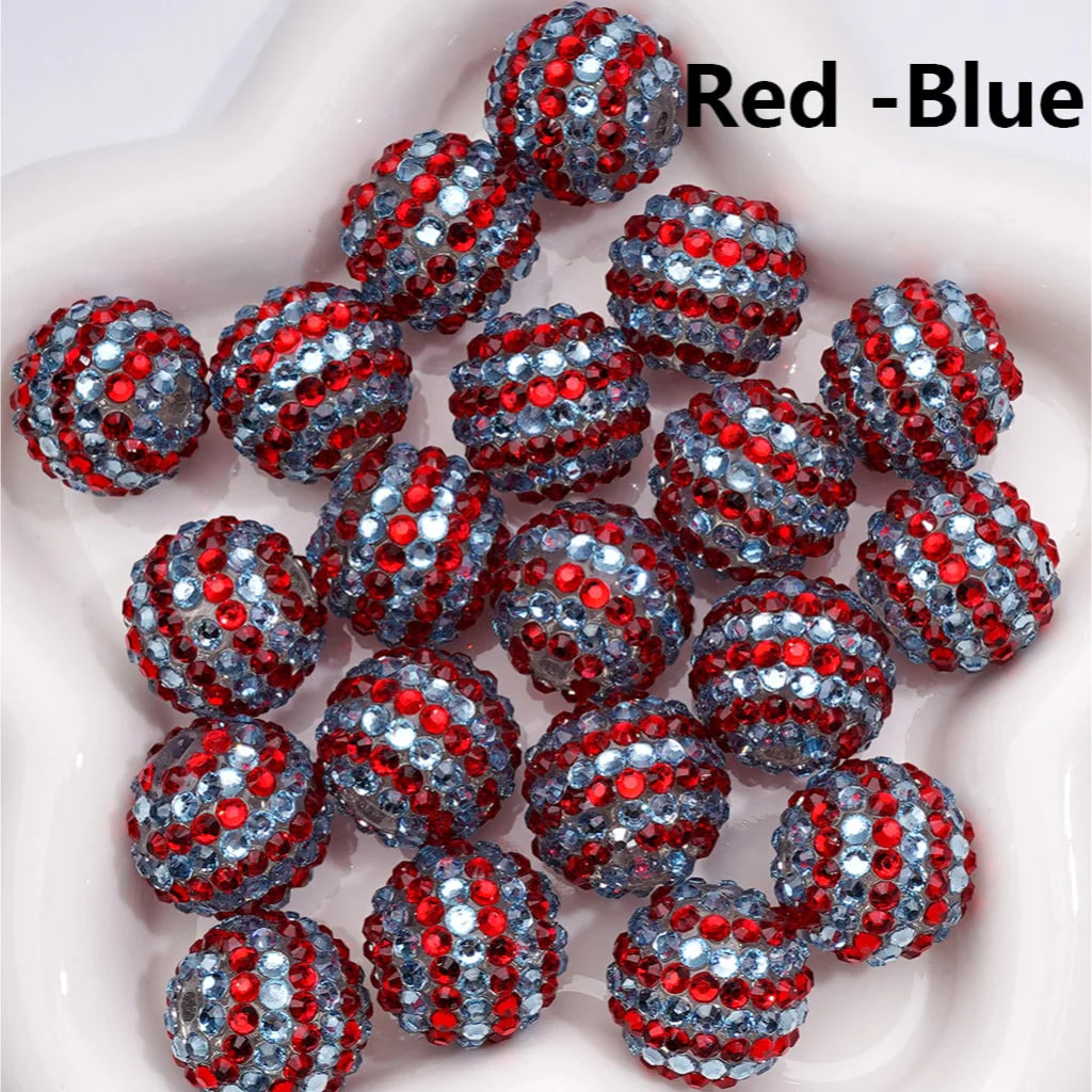 z-Double Color Shiny Rhinestones Stripes Round Acrylic Beads, 20MM