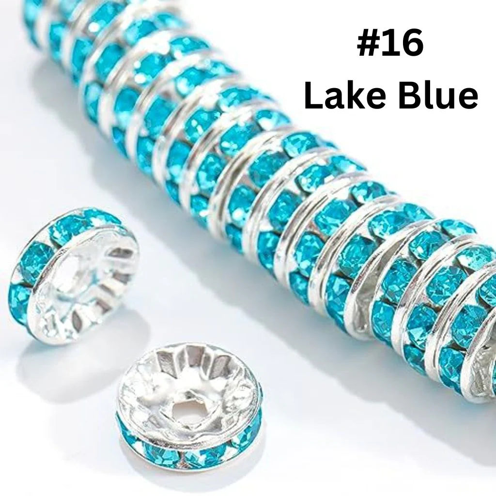 z-Flat Round Metal Spacers with Rhinestones, Straight, 12 mm