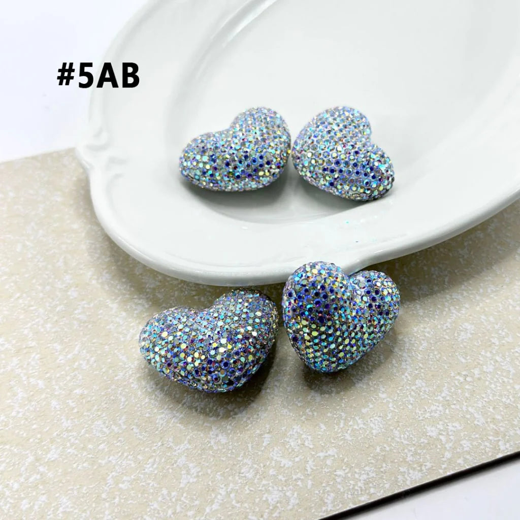 z-Bling Bling Colorful Rhinestones Heart Shape Clay Beads, 28*30MM