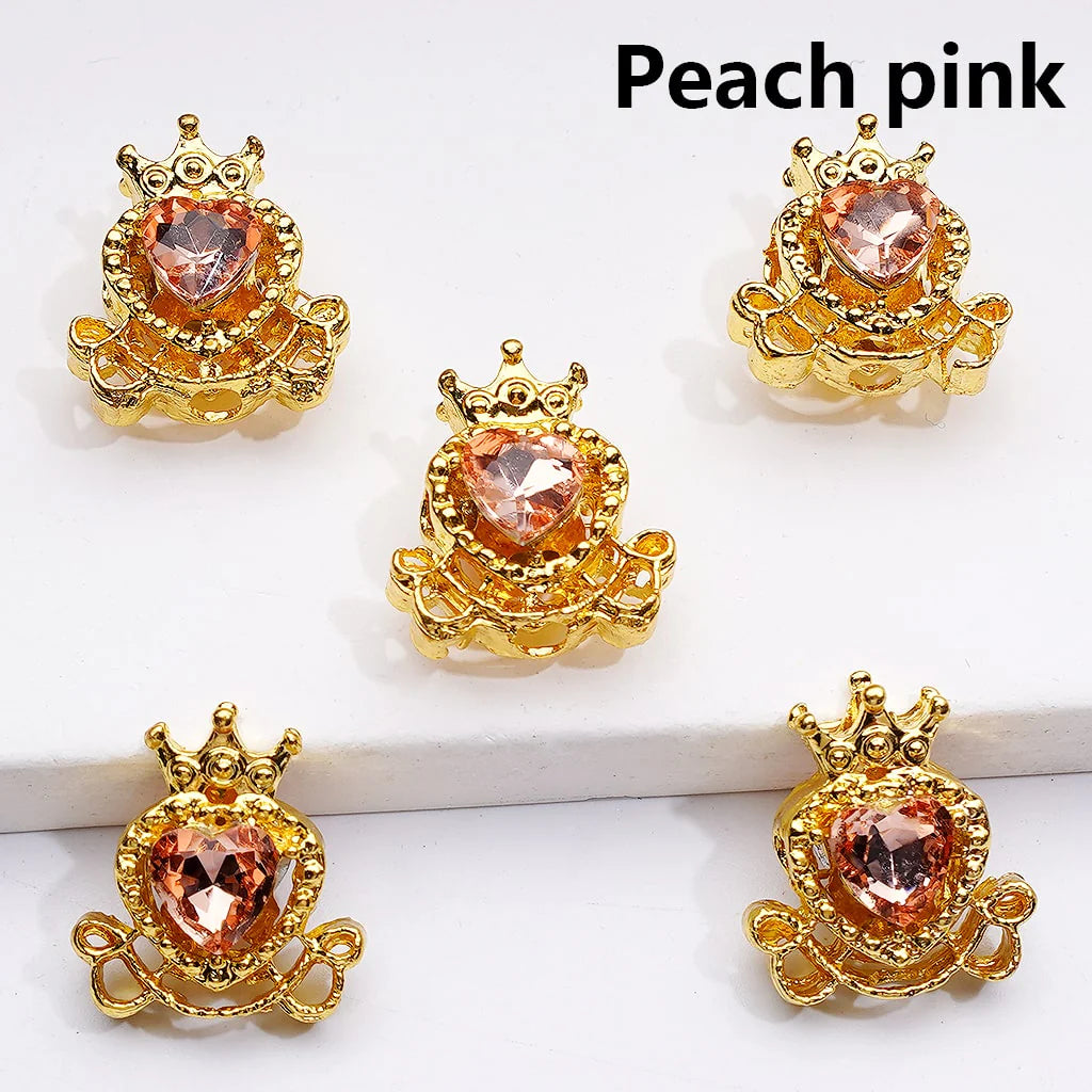 z-Gold Metal Beads Mini Fancy Heart with Crown & Shiny Heart Rhinestones, 14*16 MM