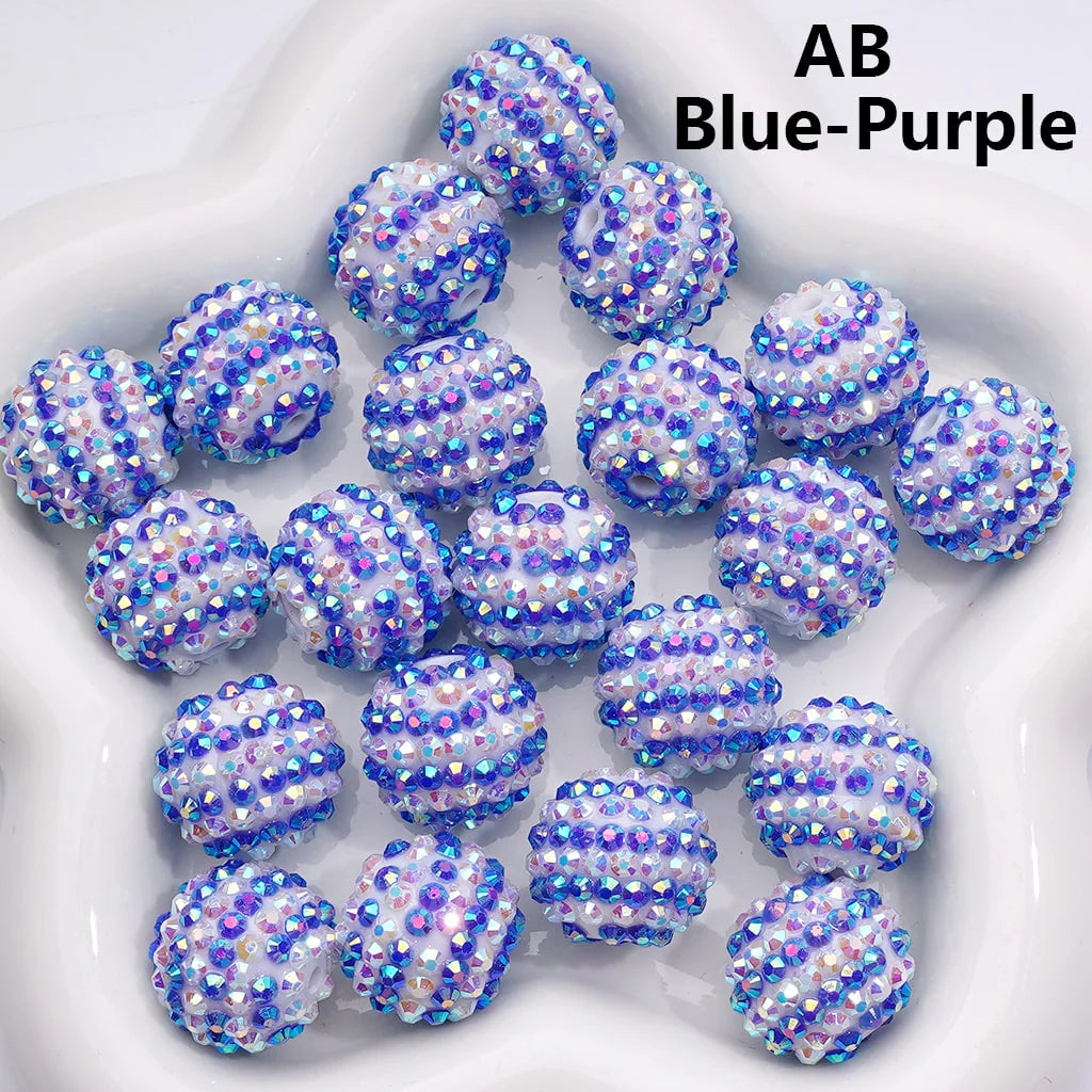 z-Double Color Shiny Rhinestones Stripes Round Acrylic Beads, 20MM