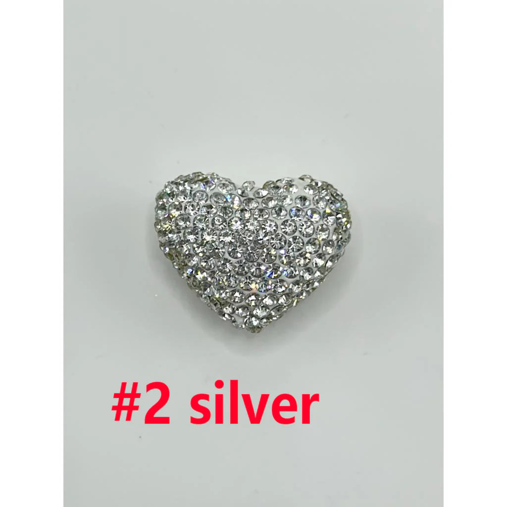 z-Solid Heart Clay Beads with Rhinestones, 18mm by 24mm ZY