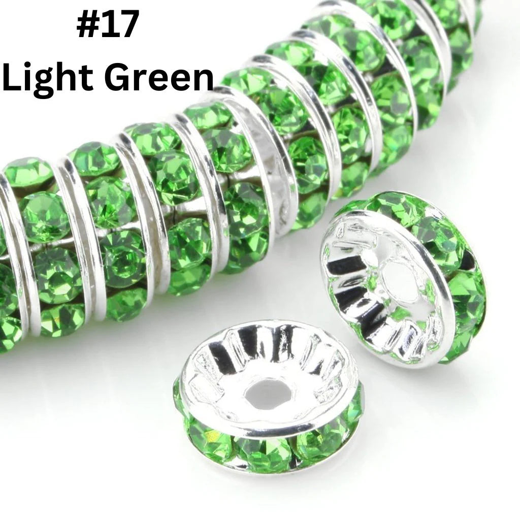 z-Flat Round Metal Spacers with Rhinestones, Straight, 12 mm