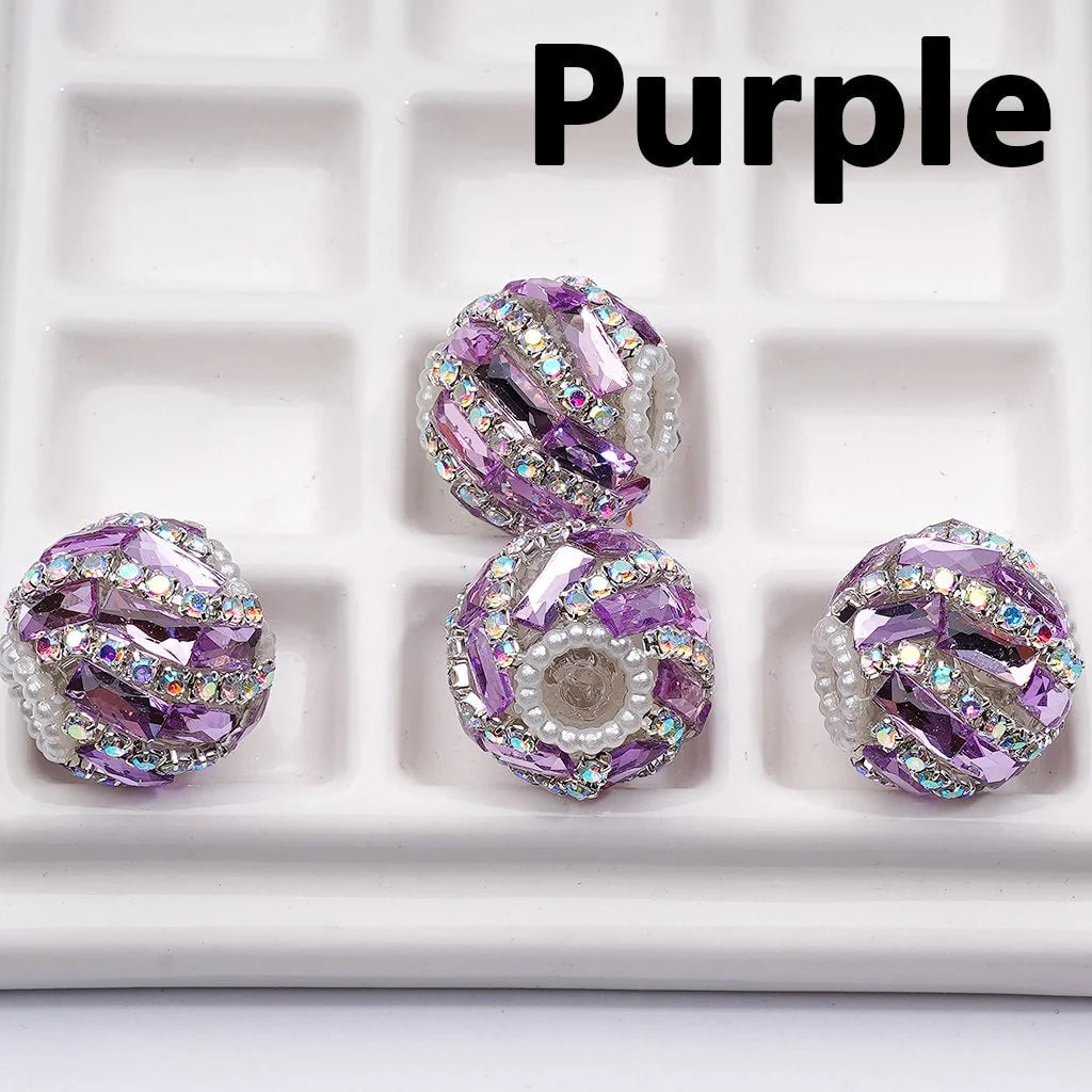 z-Spiral Style Shiny Rectangle & AB Rhinestones Chains White Pearls Loop Acrylic Beads, 20MM