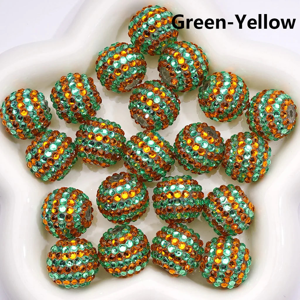 z-Double Color Shiny Rhinestones Stripes Round Acrylic Beads, 20MM