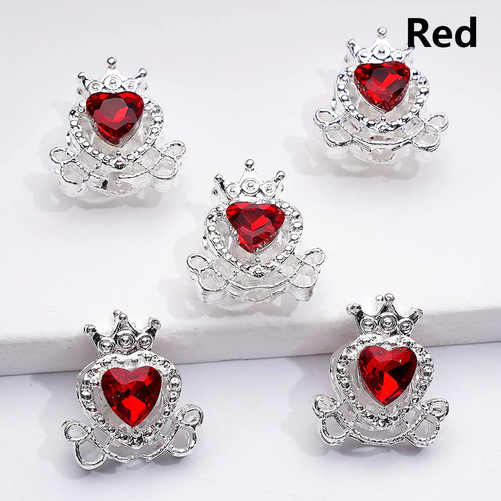 z-Silver Metal Beads Mini Fancy Crown with Shiny Hearts Rhinestones, 14*16MM
