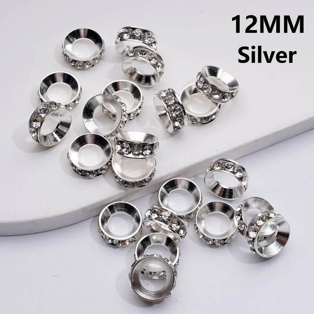 z-Gold & Silver Metal Beads Large Hole Ring Spacer with AB Clear Rhinestones, 12MM