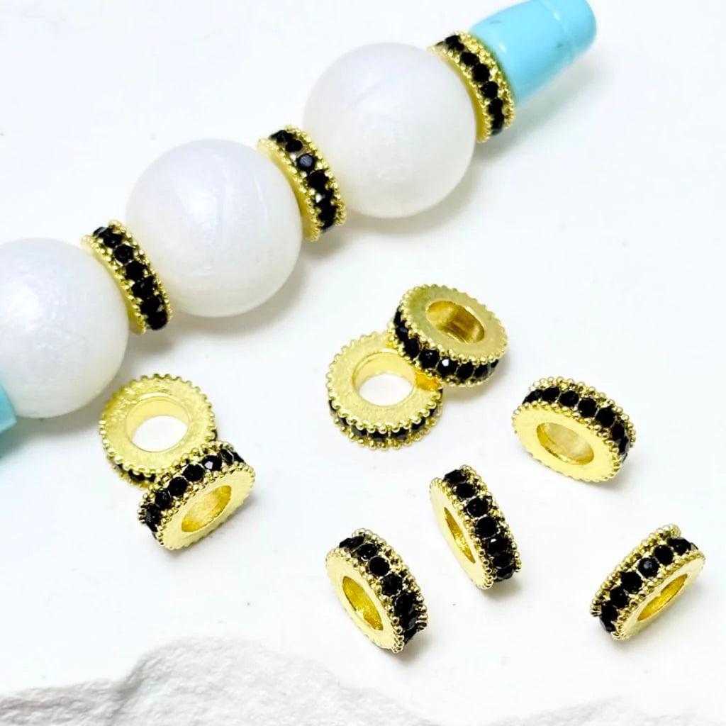 z-Gold Silver Rose Gold Gear Wheel Shape Metal Spacer with Mini Black Rhinestones, 10MM