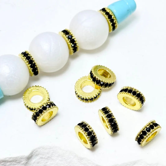 z-Gold Silver Rose Gold Gear Wheel Shape Metal Spacer with Mini Black Rhinestones, 10MM