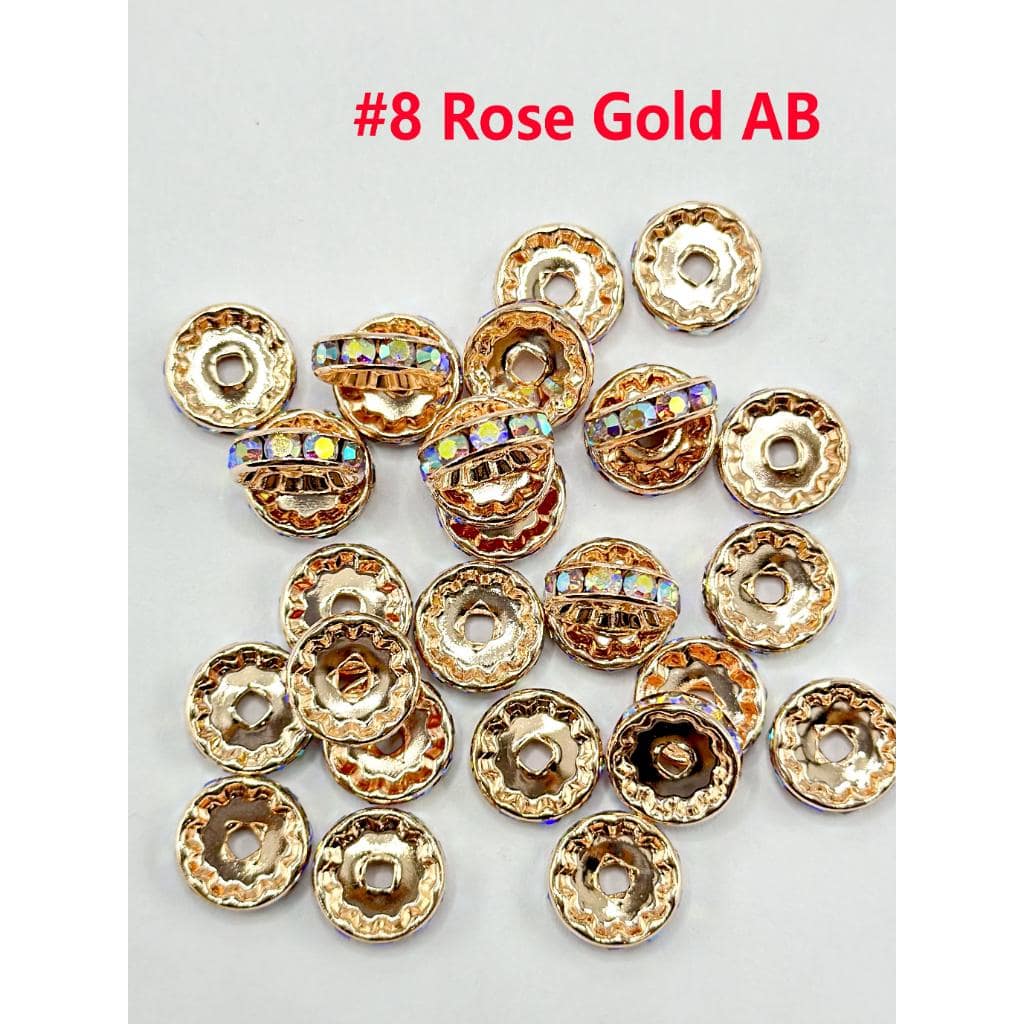 z-Flat Round Metal Spacers with Rhinestones, Straight, 12 mm