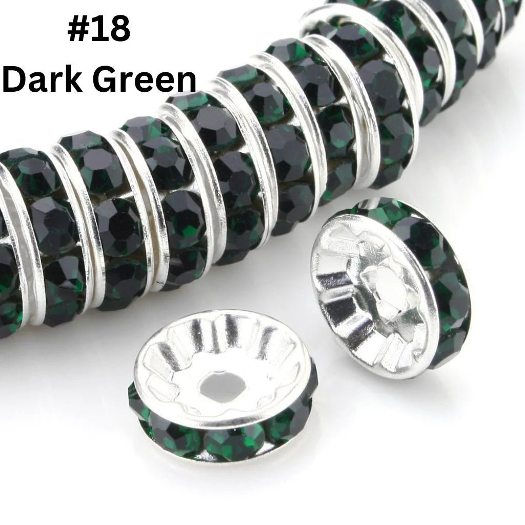 z-Flat Round Metal Spacers with Rhinestones, Straight, 12 mm