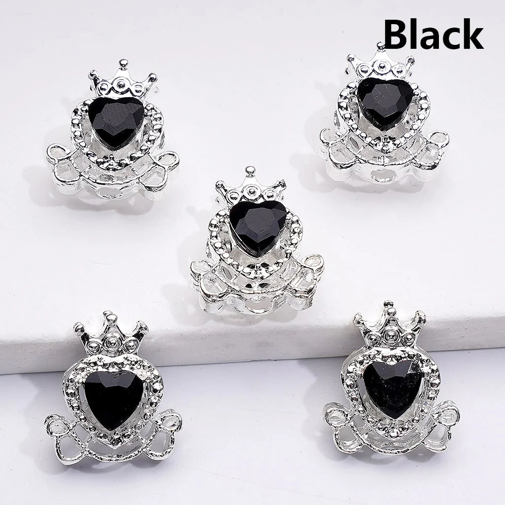 z-Silver Metal Beads Mini Fancy Crown with Shiny Hearts Rhinestones, 14*16MM
