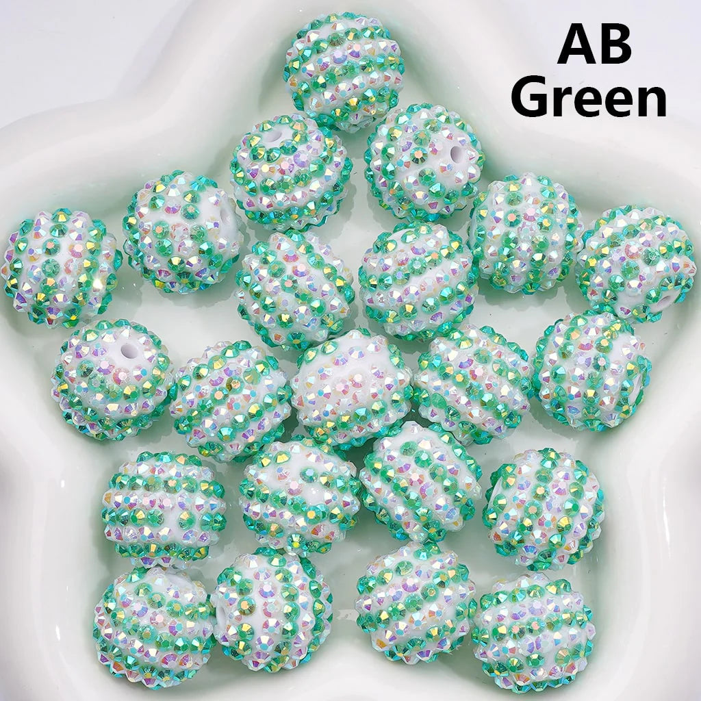 z-Double Color Shiny Rhinestones Stripes Round Acrylic Beads, 20MM