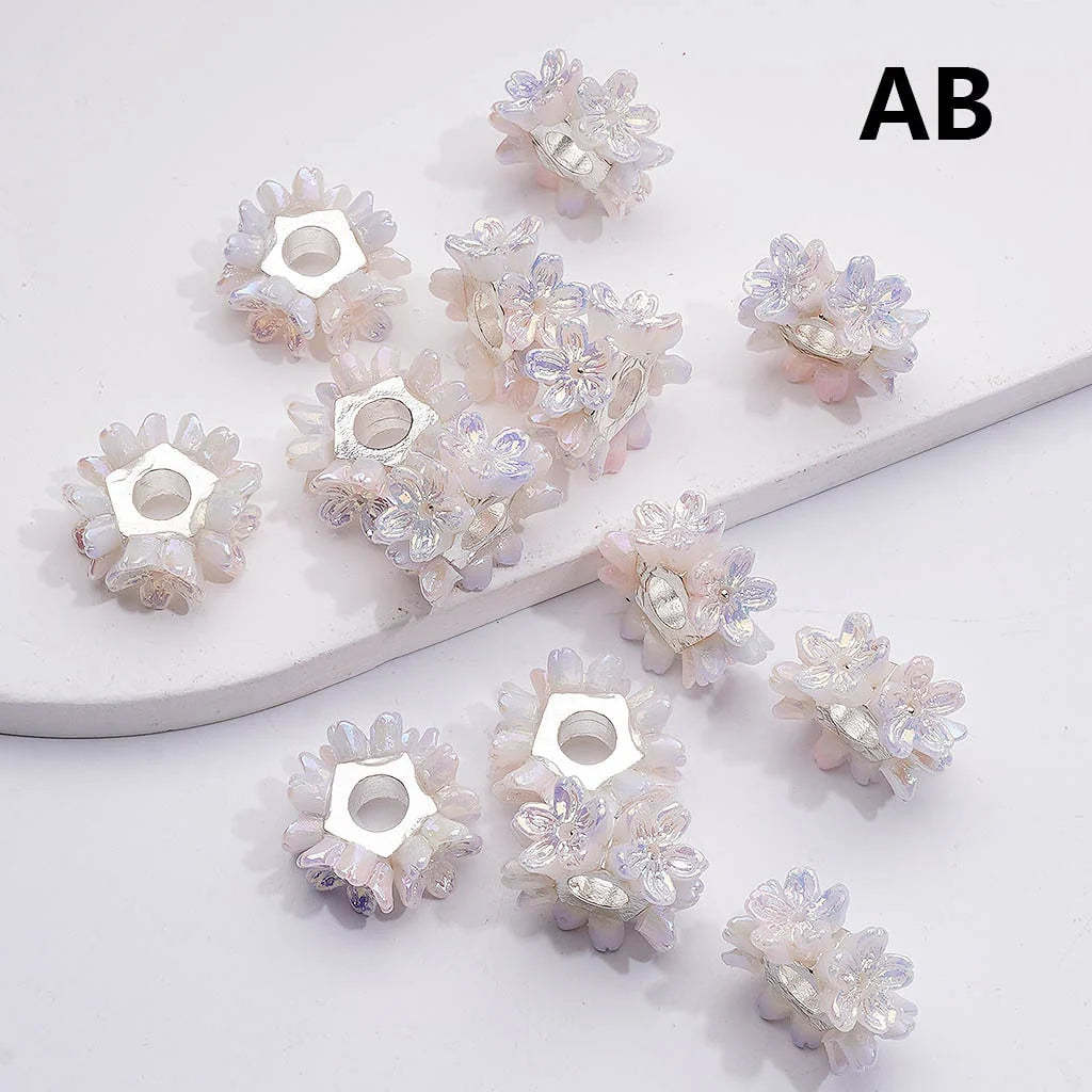 z-Silver Metal Beads Shiny Pink Flower Pentagon Shape Spacer, 19MM
