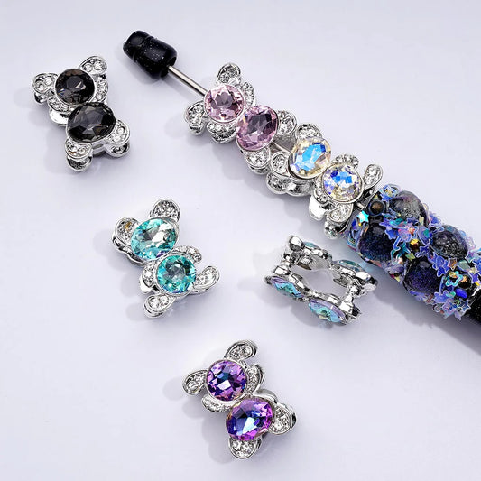 z-Exquisite Fancy Cute Silver Alloy Bear Beads with Mini Clear & Colorful Rhinestones, Around 17*21MM, Random Mix