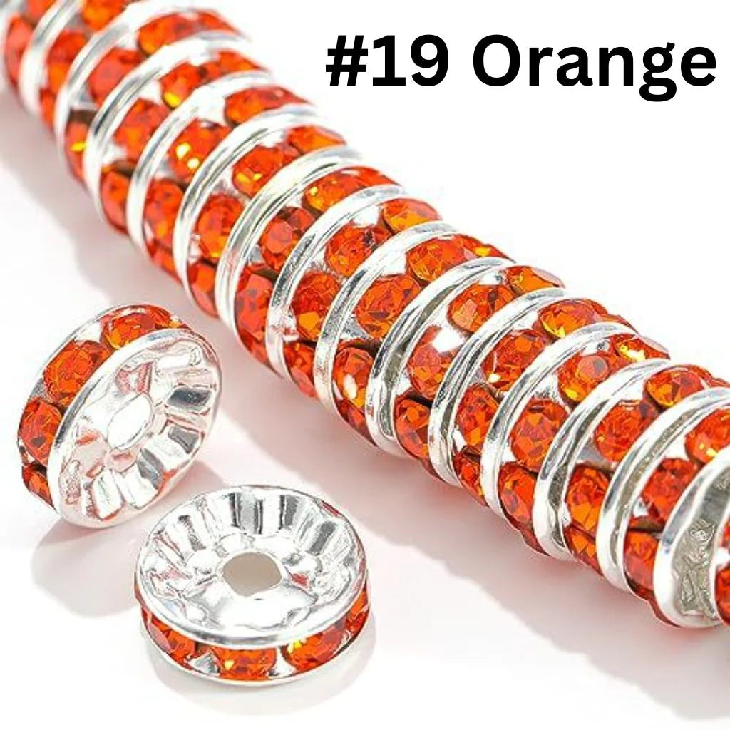 z-Flat Round Metal Spacers with Rhinestones, Straight, 12 mm
