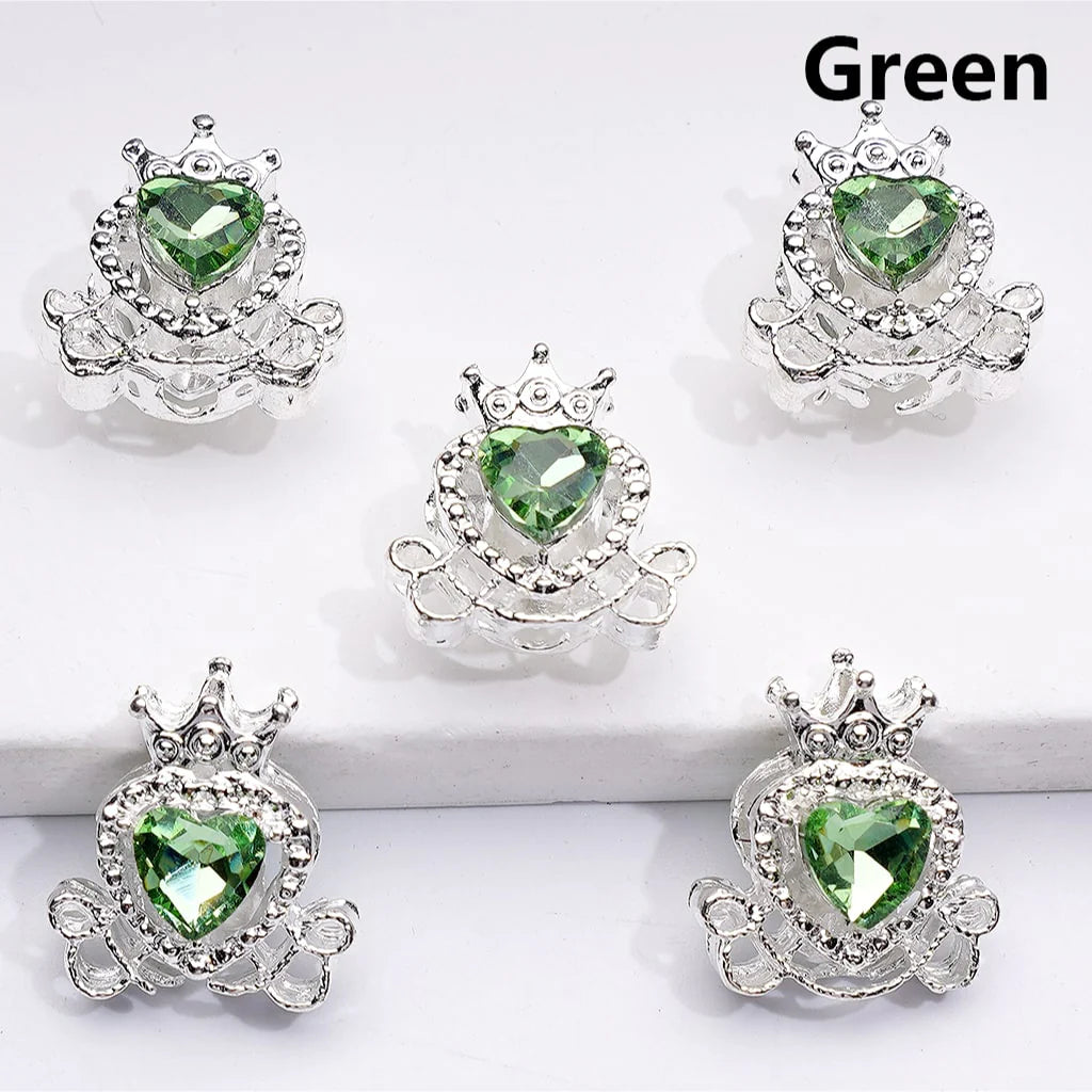 z-Silver Metal Beads Mini Fancy Crown with Shiny Hearts Rhinestones, 14*16MM