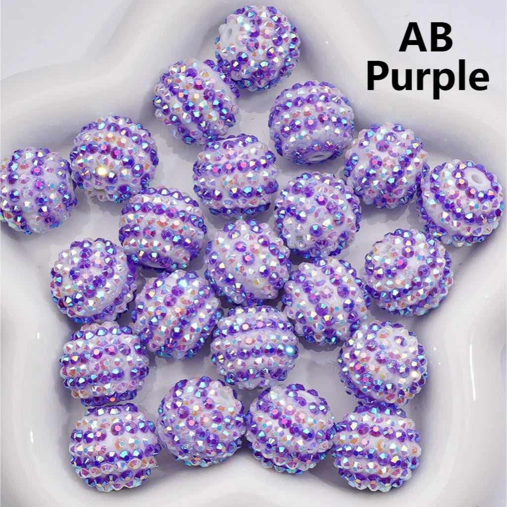 z-Double Color Shiny Rhinestones Stripes Round Acrylic Beads, 20MM