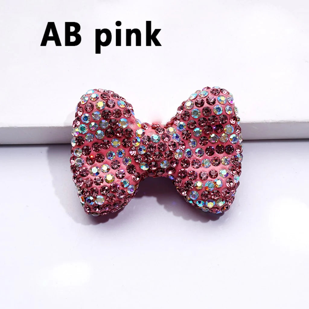 z-Bling Bling Multi-Color Bowtie Clay Beads with Shiny Rhinestones, 28*40MM