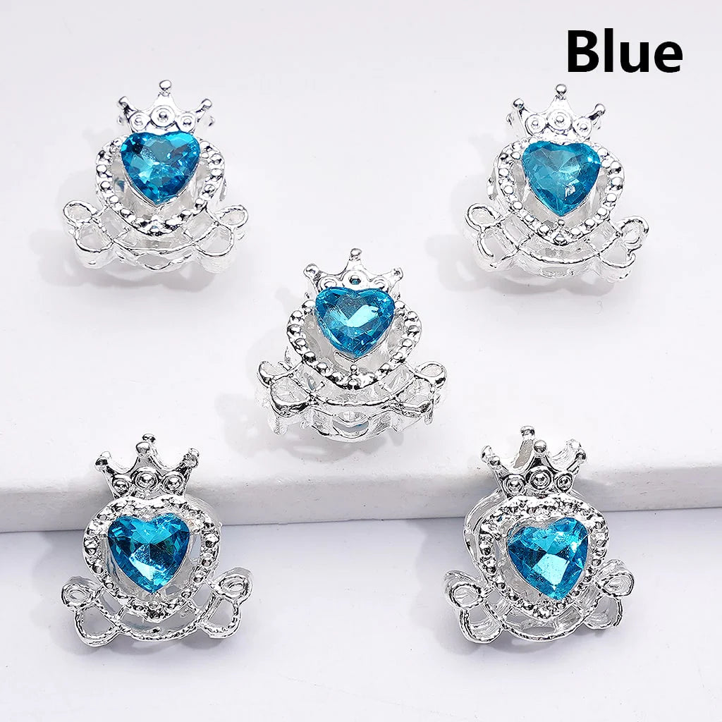z-Silver Metal Beads Mini Fancy Crown with Shiny Hearts Rhinestones, 14*16MM