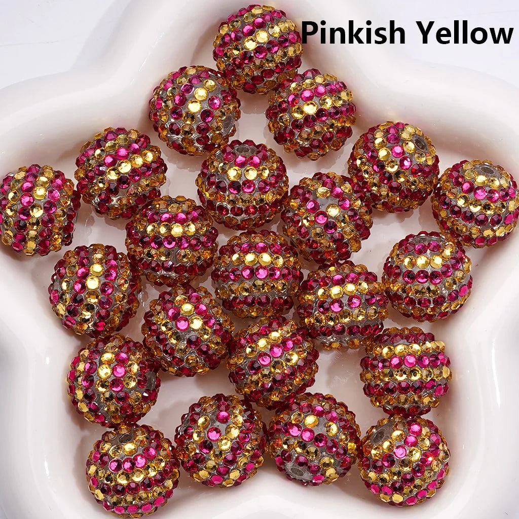 z-Double Color Shiny Rhinestones Stripes Round Acrylic Beads, 20MM