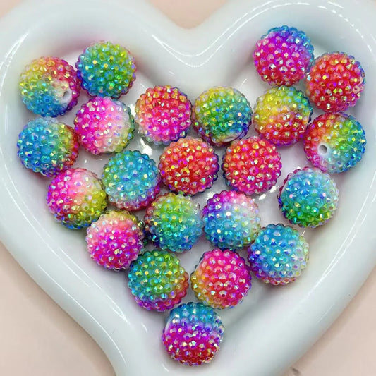 z-Ombre Acrylic Beads With Clear Bumpy Acrylic Rhinestones, Random Mix, 20MM