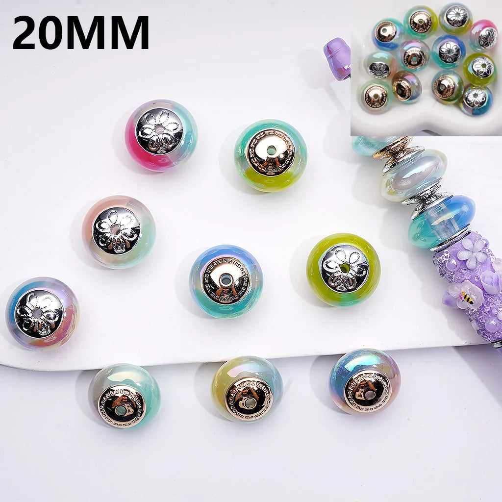 z-Abacus Acrylic Beads Shiny Color Changing with Mini Round Metal Spacer 20MM, Random Mix