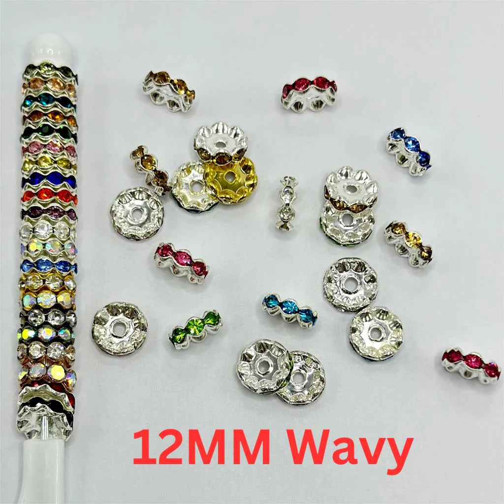 z-Metal Wavy Spacers with Rhinestones in Solid Colors, 12MM