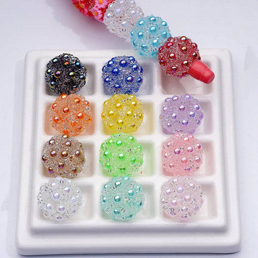 z-Sugar Beads with Clear Rhinestones Flatback Pearls in Solid Colors Random Mix 18mm