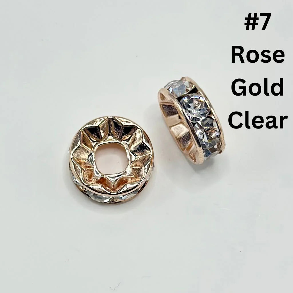 Large Hole Spacer Beads, Round Metal Spacers with Rhinestones & Large Hole, Size 15mm