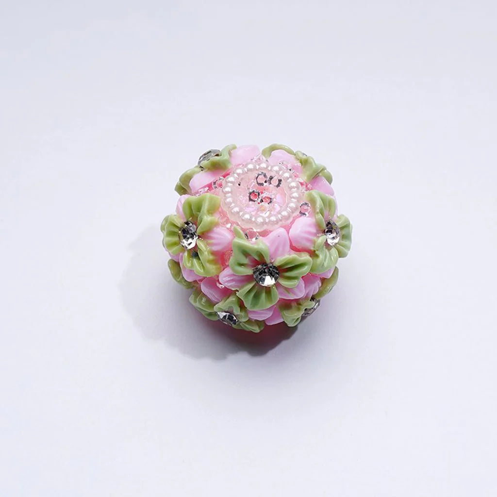z-Multi-Color Cute Flowers Clear Rhinestone Inside White Pearls Ring Clear Sugars Round Clay Beads, 20MM