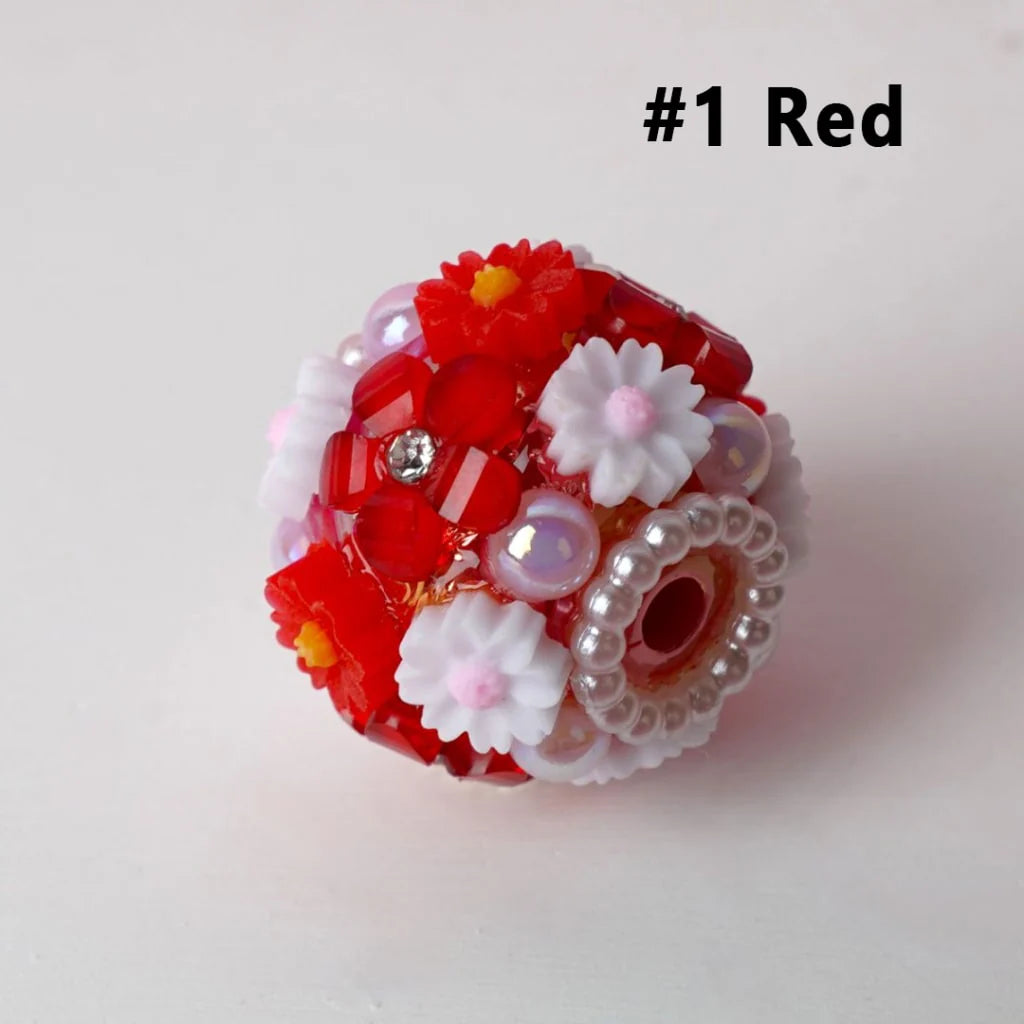 z-Mini Cute Flowers White Pearls Loop Clear Rhinestones Round Acrylic Beads, Around 20MM