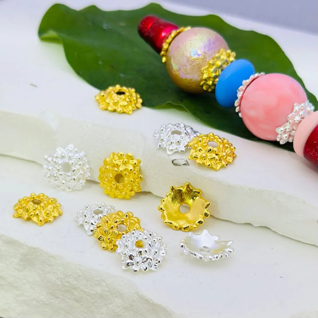 z-Delicate Gold & Silver Metal Flower Bead Cage Caps Spacers, 12MM