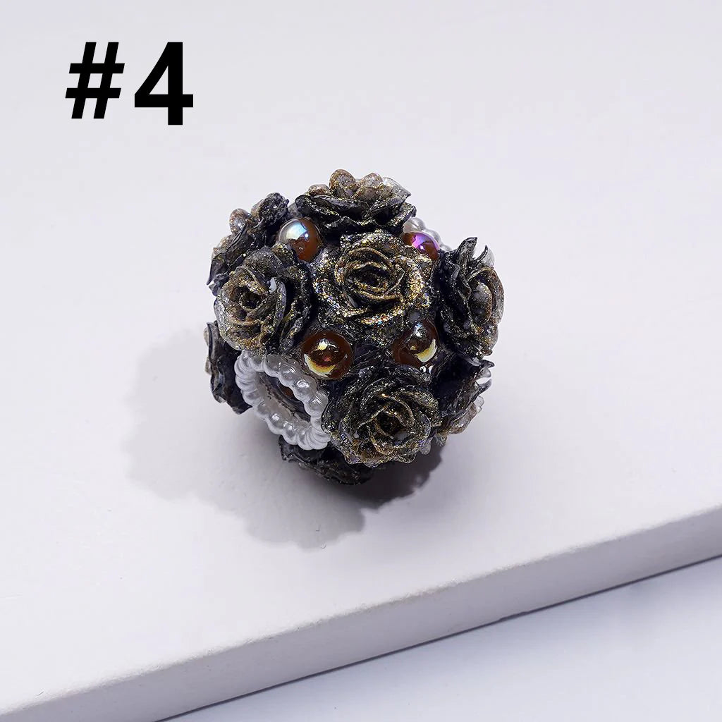 z-Delicate Bling Bling Mini Rose Flower Cute Pearls Round Sugar Acrylic Beads, Around 22MM