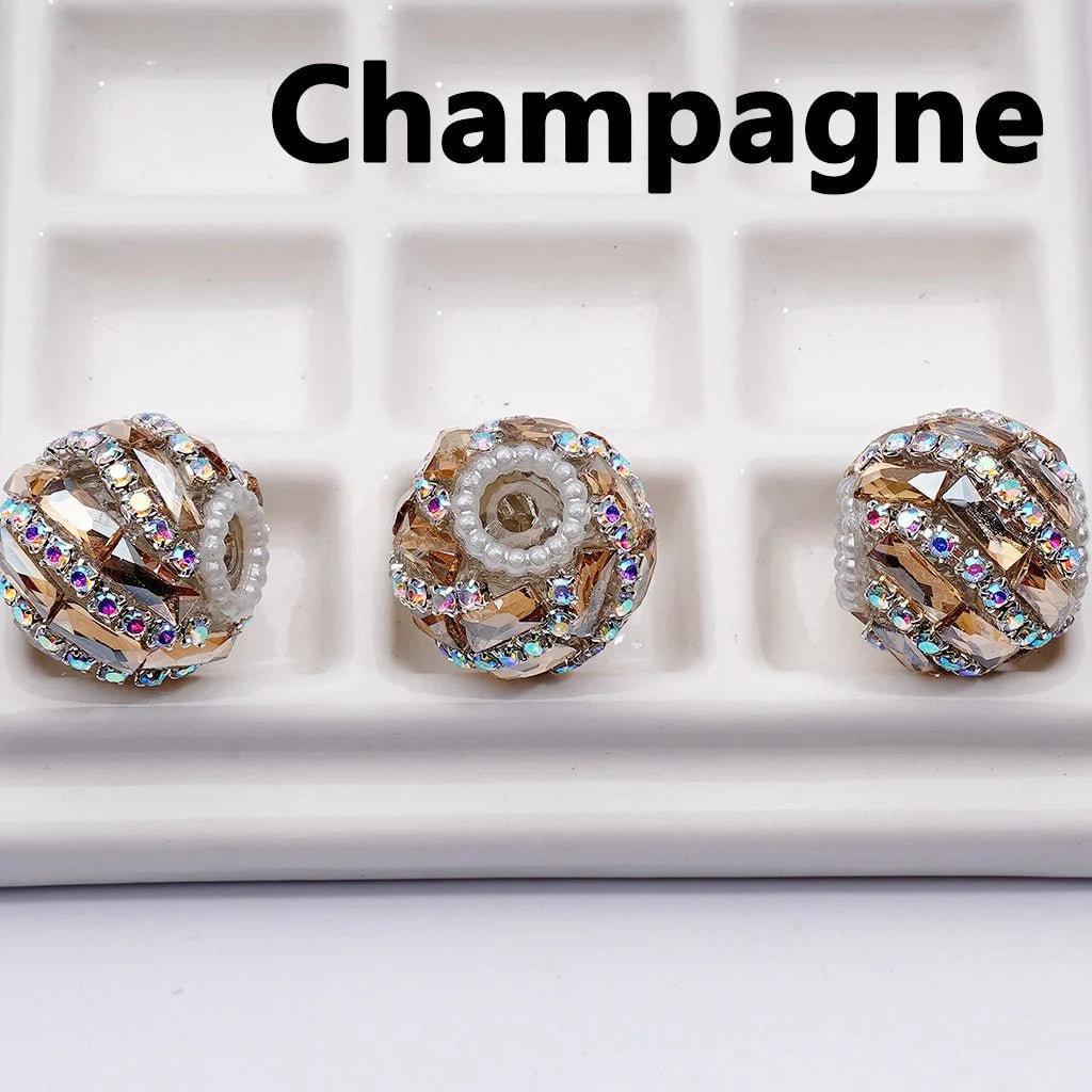 z-Spiral Style Shiny Rectangle & AB Rhinestones Chains White Pearls Loop Acrylic Beads, 20MM