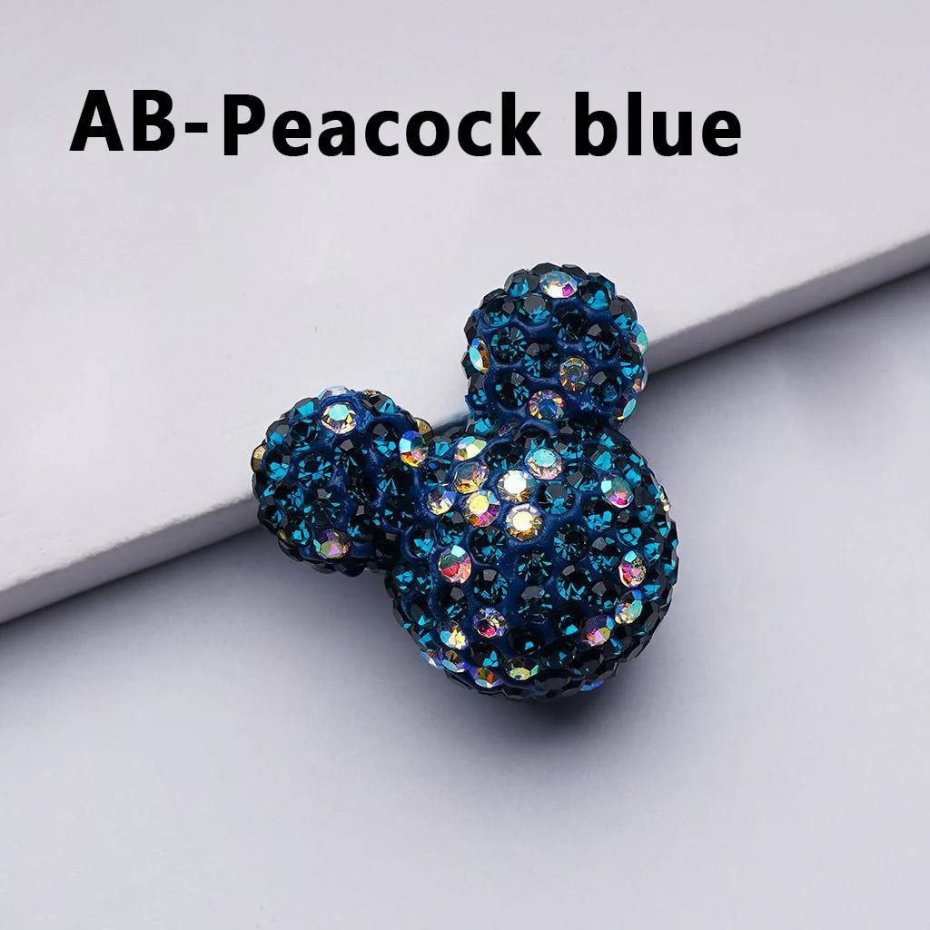 z-Vivid Cute Girl and Boy Mouse Head Clay Beads with Multi-Color & AB Rhinestones, 22*24*17MM